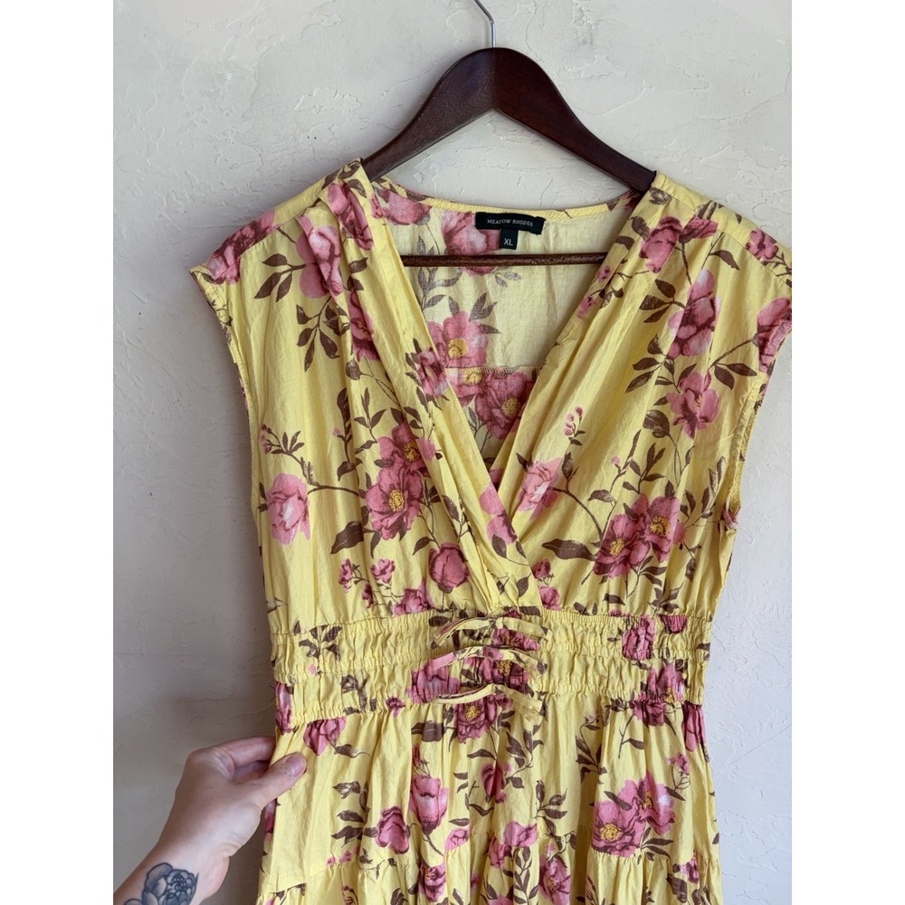 Meadow Rhodes Yellow Floral Tiered Maxi Dress XL Romantic Bohemian Cottagecore - Picture 4 of 6